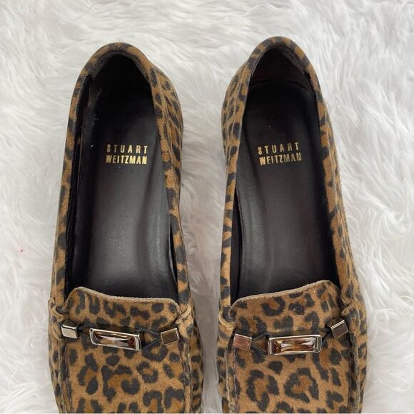 Stuart Weitzman Jeweled Leopard Print Suede Loafers - Picture 5 of 11